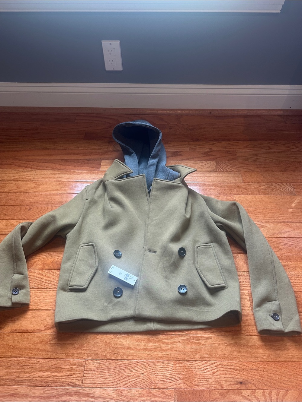 Anthropologie Olive Green Double-Breasted Hooded Peacoat